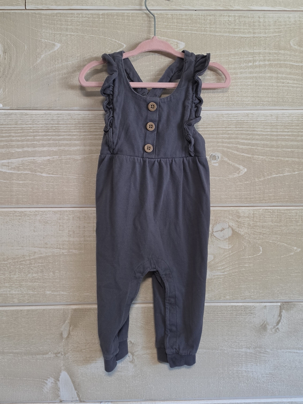 Ruffle Strap Dark Gray Baby Romper 9m